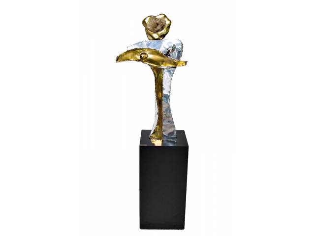 Anita kaufmann  escultura em bronze e cristal 95 x 50 cm "Figura Feminina" ass. CSD 78 acompanha base altura 78 cm