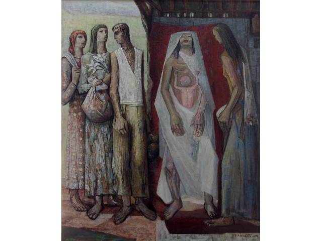 Alfredo Rullo Rizotti óleo sobre tela 121 x 100 cm "Presépio"  ass. CID 1970