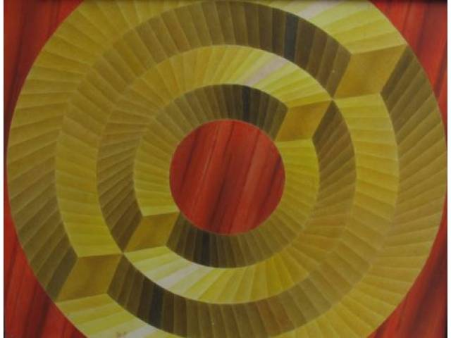 Hans H. Swoboda óleo sobre madeira 56 x 73 cm "Composição Circular " ass. CIE e verso 1988