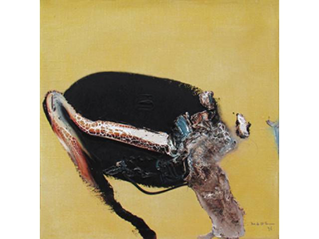 Manabu Mabe óleo sobre tela 51 x 51 cm “Amarelo” ass. CID 1976 Com etiqueta da Galeria de Arte André no verso