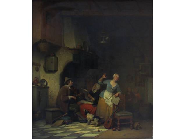 Ferdinand de Braekeleer the Elder (Antuérpia, 1792 / 1883) O.S.E. 56 x 48 cm “Recital”, ass. CID,1840. Europa. séc. XIX