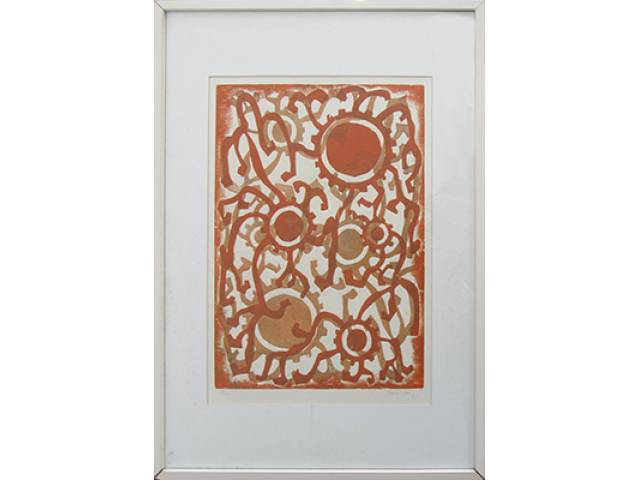 Cacilda F. de Mattos gravura 54 x 37,5 cm "Sem título" ass. CID 1971 t. 7 100 Moldura no estado