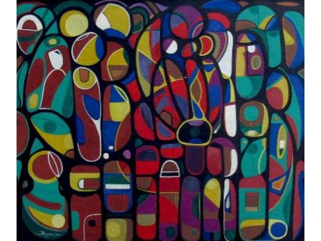 Jonas Ferreira de  Mesquita óleo sobre tela 60 x 73 cm "Sem titulo" ass. CIE e verso 1968 SP