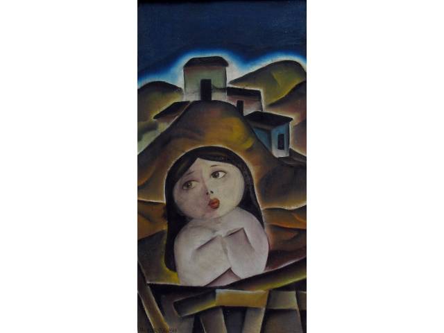 Jan Boguslawski  óleo sobre tela 40 x 20 cm "Desolação " ass. CIE
