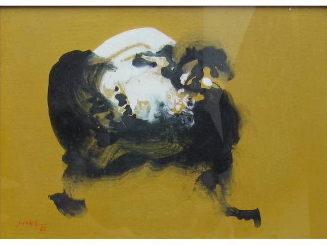 Manabu Mabe óleo sobre  cartão 23,5 x 33 cm "Sem Título" ass. CIE 1966 obra catalogada no projeto Manabu Mabe