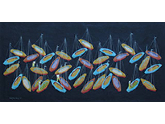 Manezinho Araújo óleo sobre tela 60 x 120 cm "Barcos" ass. CIE 1972