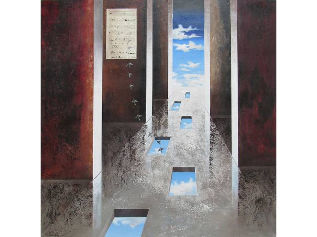 Fernando Vignoli óleo sobre tela 139 x 139 cm "Minha Vida mais Amores" ass. CID com certificado.