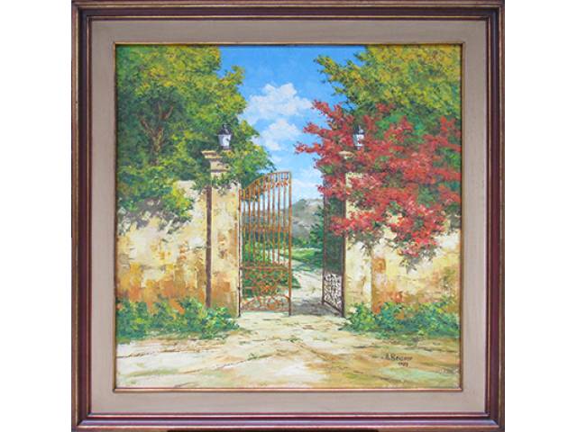 Amira Bessone óleo sobre tela 100 x 100 cm "Portão" ass. CID 1989