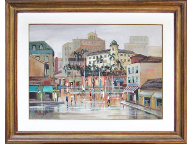 Omar Pellegatta óleo sobre tela 50 x 70 cm "Centro da Cidade" ass. CIE