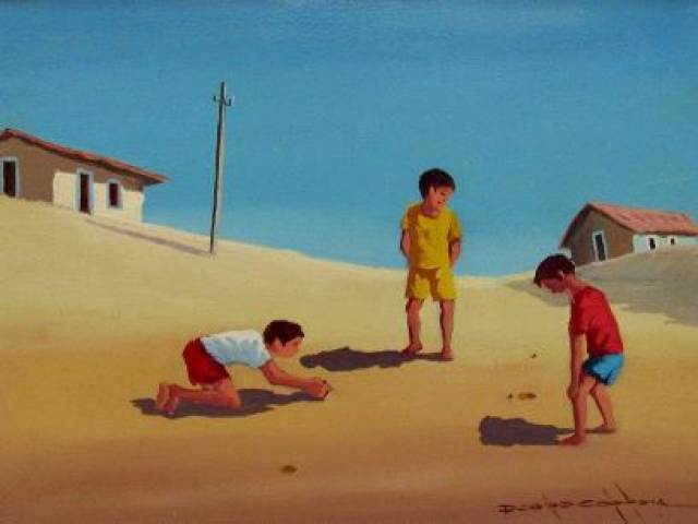 Pedro Correia óleo sobre eucatex 30 x 40 cm "Bola de Gude" ass. CID