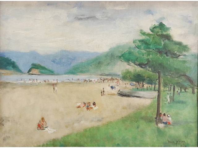 Renée Lefèvre óleo sobre madeira 30 x 40 cm “Praia” ass. inferior esquerdo 1947 Ex. acervo da família