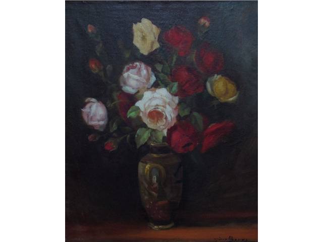 Gino Bruno óleo sobre tela 74 x 60 cm "Rosas" ass.  CID