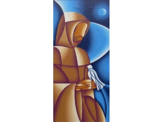 Ferracioli óleo sobre tela 60 x 30 cm "São Francisco com Pássaro" ass. CIE e verso 1973