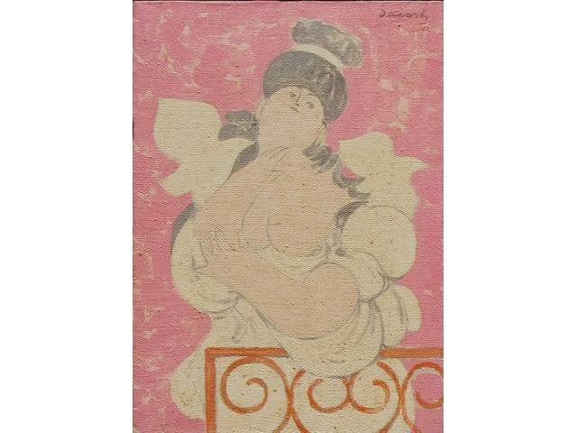 Milton Dacosta óleo sobre tela 22 x 16 cm Vênus -   Figura e Passaros  ass.CSE e verso