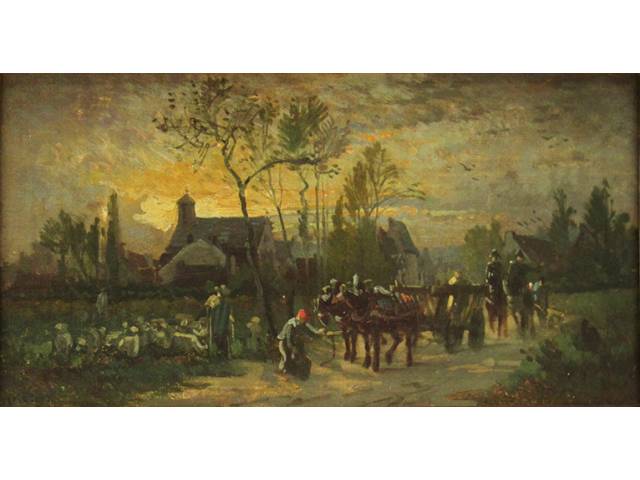 Armand Robert – Esc. Francesa O.S.T. - 18 x 32 cm, “Vilarejo”, ass. CIE, Séc. XIX