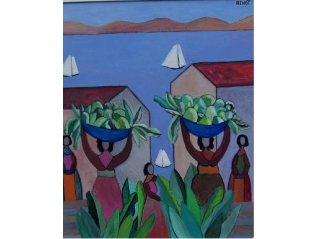 Reinaldo Marques da Silva (Renot) óleo sobre tela 60 x 50 cm "Baianas da rampa do mercado modelo" ass. CSD e verso 1979