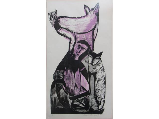 Emanoel Araujo xilogravura 88 x 50 cm  “Sem Titulo” ass. CID 1964  t. 6/10