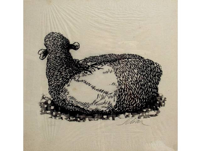 Carlos Scliar gravura feita sobre linóleo  26 x 19 cm "Tosquia II" ass. CID 1953 Rio Grande do Sul