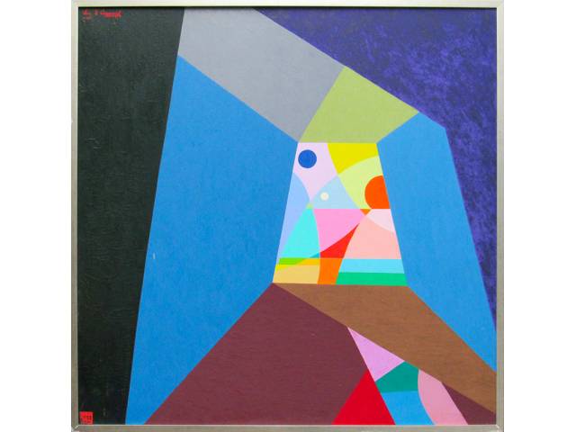 Vera Amaral óleo sobre tela sobre eucatex "Sem título" 120 x 120 cm ass. CSE 1995 com etiqueta da galeria Slaviero