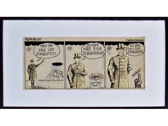 Romualdo, Tarso , Angeli técnica mista sobre cartão 19 x 37 cm "Chargistas" ass CSD e CSI -anos 70