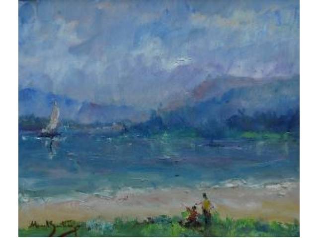 Manoel Santiago óleo sobre tela 54 x 65 cm "Paisagem " ass. CIE e verso
