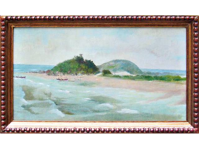Benedicto Calixto óleo sobre tela 17 x 30,2 cm "Praia com Pescadores"  obra adquirida da família (bisneta do artista), restaurada e certificada por Celso Calixto. Acompanha toda a  documentação  do restauro obra não assinada.