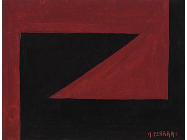 Arnaldo Ferrari óleo sobre cartão, 20 x 30 cm "Sem título" década de 1950 - Participou das exposições Arnaldo Ferrari: Figuras e geometrias silenciosas, 2014-2015, e Razão concreta, 2016, Galeria Berenice Arvani.