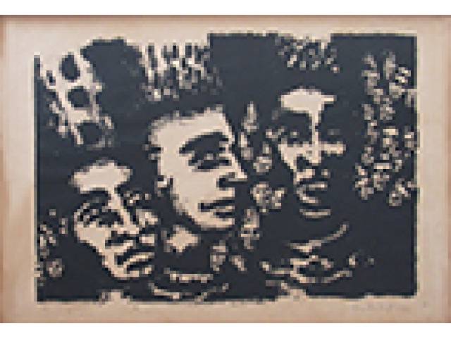 Claudio Kupperman Litografia 45 x 61 cm "Rostos" ass.CID t. 4/6 1963