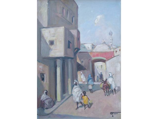 Renzo Gori óleo sobre tela 70 x 50 cm “Rua Árabe” ass. CID e verso//