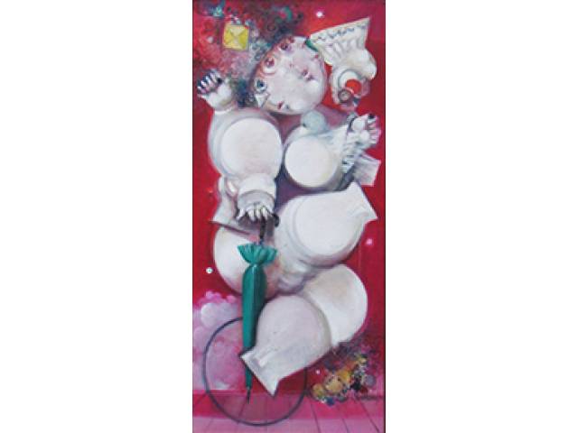 Alexandre Rapoport óleo sobre tela 60 x 28 cm “O ciclista nº 004/87” Ass. CID e verso 1987