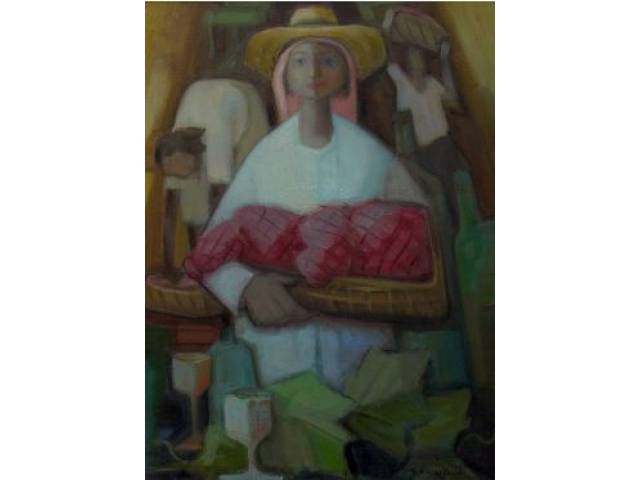 Carnelosso, Glycério Geraldo  óleo sobre tela 64 x 69 cm "Vindima" ass. CID e verso 1985