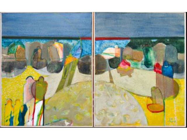 Hedva Megged  acrílica sobre tela   81 x 130cm "Passeio na praia dos pescadores"  díptico  ass. CID
