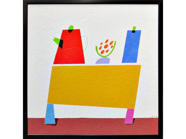 Sandro Corradin óleo sobre tela 90 x 90 cm "Mesa com Objetos" ass. CID 2002
