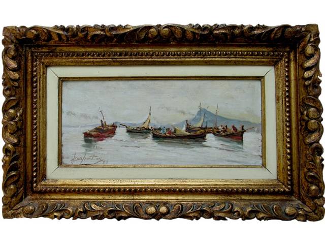 Antonio Carpentieri óleo sobre tela 15 x 34 cm "Barcos" ass. CIE 1983