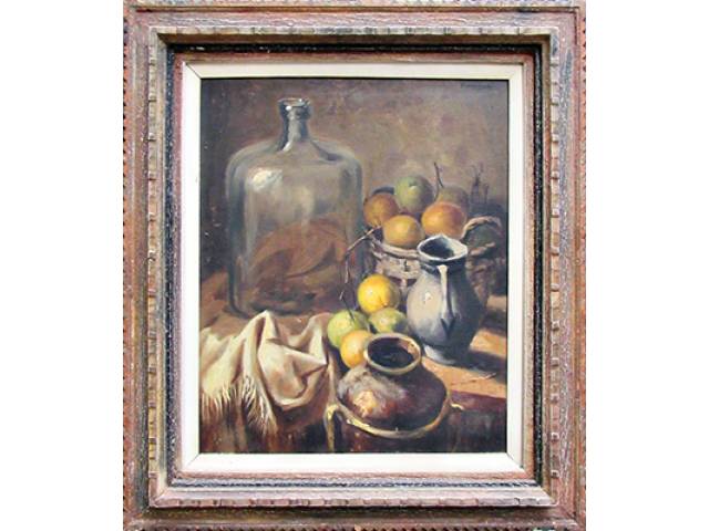 Edgard Oehlmeyer óleo sobre tela 72 x 60 cm “Jarros, Galão e Laranjas” ass. CSD e verso 1967