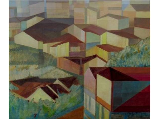 Carmélio Cruz óleo sobre tela 80 x 100 cm "Casario " ass. CID  1974