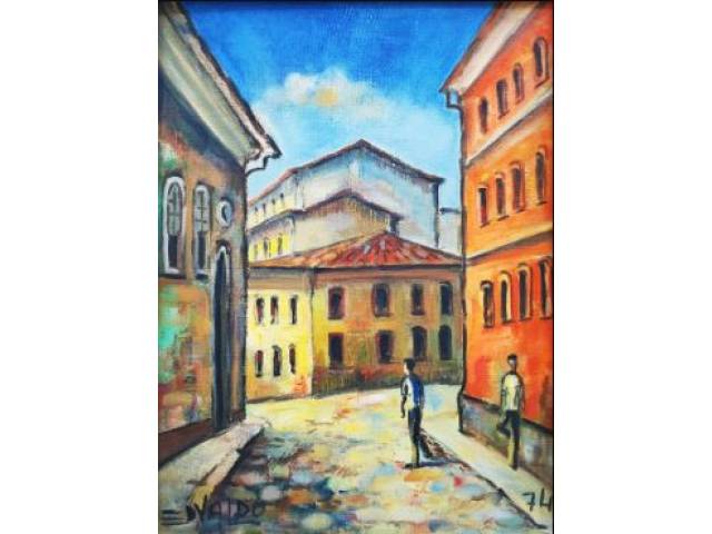 Edvaldo Assis óleo sobre tela 39 x 30 cm "Casario" ass. canto inferior direito e esquerdo 1974