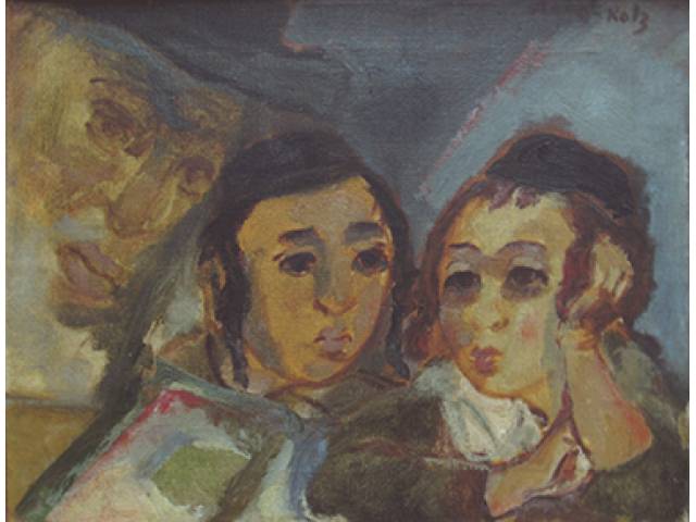 Emmanuel Mané-Katz óleo sobre tela 35 x 45 cm "Yeshiva boys" ass. CSD 1940/1949 acompanha certificado de autenticidade