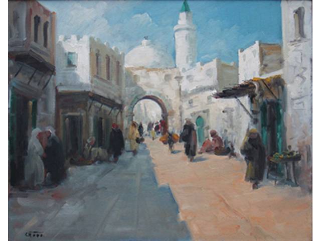 Renzo Gori óleo sobre tela 40 x 50 cm "Rua Arabe" ass. CIE e verso