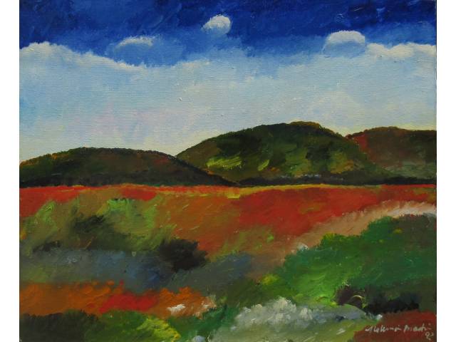 Aldemir Martins acrílica sobre tela 46 x 55 cm "Paisagem" ass. CID e verso fevereiro 1992