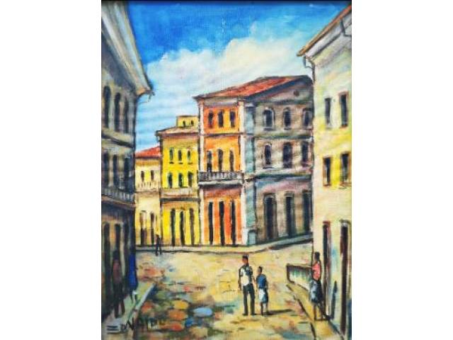 Edvaldo Assis óleo sobre tela 39 x 30 cm "Casario" ass. CIE