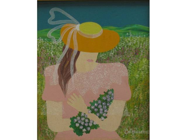Elizabeth Gomes Queiroz óleo sobre tela 49 x 40 cm "Moça com Rosas" assinada CID (paspatur manchado)