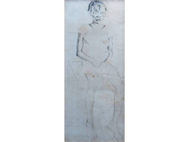Cândido Portinari crayon sobre papel 98,5 x 42,5 cm "Menina" não assinada 1930 no verso autenticação de Maria Portinari “Desenho original de Cândido Portinari pintado em 1932 aproximadamente. Maria Victoria Portinari”. Registrado no Projeto Portinari no Livro Raisonné com as citações “sem assinatura e sem data”, Rio de Janeiro/RJ, Estudo, Volume I página 282 obra n.462 (FCO 3333).Esta modelo negra tem grande destaque na obra de Portinari, reproduzida por diversas vezes em outras obras catalogadas do Raisonné nas paginas 282 Volume I sob nºs 463 “Negrinha”, nº464 “Cabeça de Negra”, nº 465 “Negrinha” e nº 466 “Negrinha”. Esta modelo também é a capa do Livro “Portinari desenhista” de Ralph Camargo edição Museu Nacional de Belas Artes – Rio de Janeiro e Museu de Arte de São Paulo, editado no Rio de Janeiro em Novembro de 1977, ex-coleção Waldemar Szaniecki.