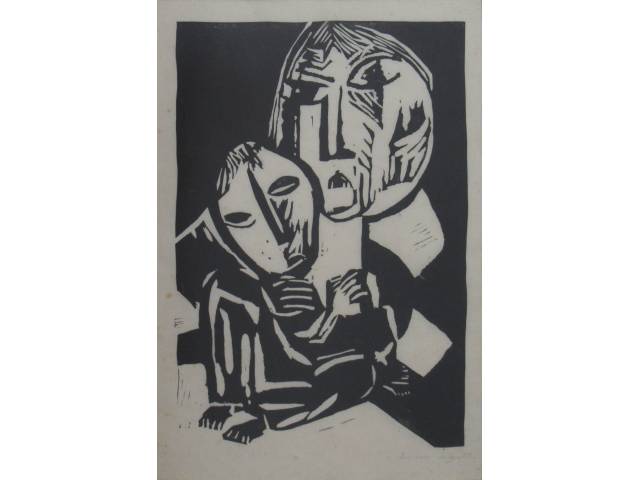 Lasar Segall xilogravura 32 x 22 cm "Viúva" ass. CID 1919 reproduzido no livro "A Gravura de Lasar Segall" pág. 43 com obs.: Essa xilogravura faz parte do Álbum "O grupo Secessão de Dresden - 1919" publicado em 1920 com gravuras de Lasar Segall, Otto Dix, Will Heckrott, Otto Lange, Constantin von Mitschke-Collange e Eugen Hoffmann, coleção Martin Wurzmann