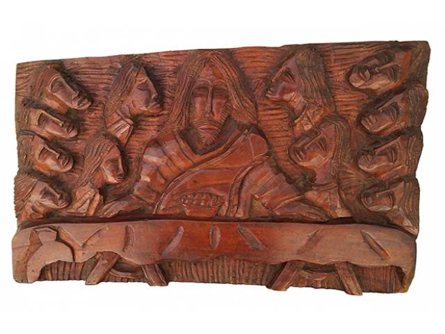 Boaventura da Silva Filho - Louco arte popular - escultura em madeira - alto relevo 41 x 67 cm “Santa Ceia” ass. entalhada no verso 1968. Grupo Cultural Yaôs Bahia Pelourinho nº 47 Ex coleção Paulo Vasconcellos