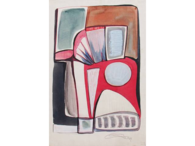 Mario Cravo Júnior técnica mista 55 x 36 cm "Composição Abstrata" ass. CID 1969 Com etiqueta de "A Galeria", ex-coleção Waldemar Szaniecki