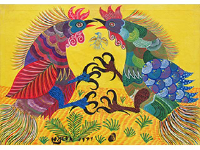 Francisco da Silva acrílico sobre tela 50 x 70 cm “Briga de Galos” ass. CID 1971