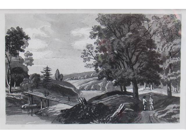 Gravura 9 x 14,5 cm,“Paisagem”, não assinado - Artista não identificado - Europa, séc. XX