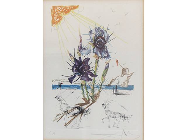 Salvador Dalí (1904 / 1989 – Figueres, Espanha) Litogravura (PA) 21,5 x 15,5 cm, “Flores”, ass. CID