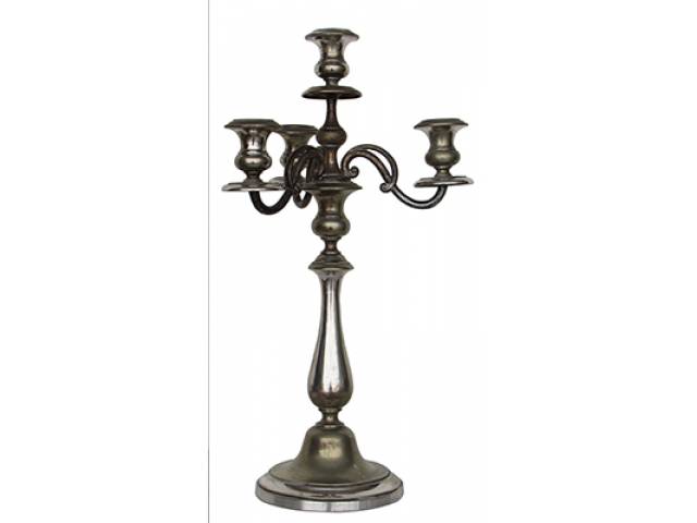 Candelabro para 4 velas “WMF” metal espessurado à prata, três braços estilo “Art Nouveau”, quarta vela central, fuste torneado apoiado em base circular. 16 x 50 cm. - Alemanha, séc. XIX/XX